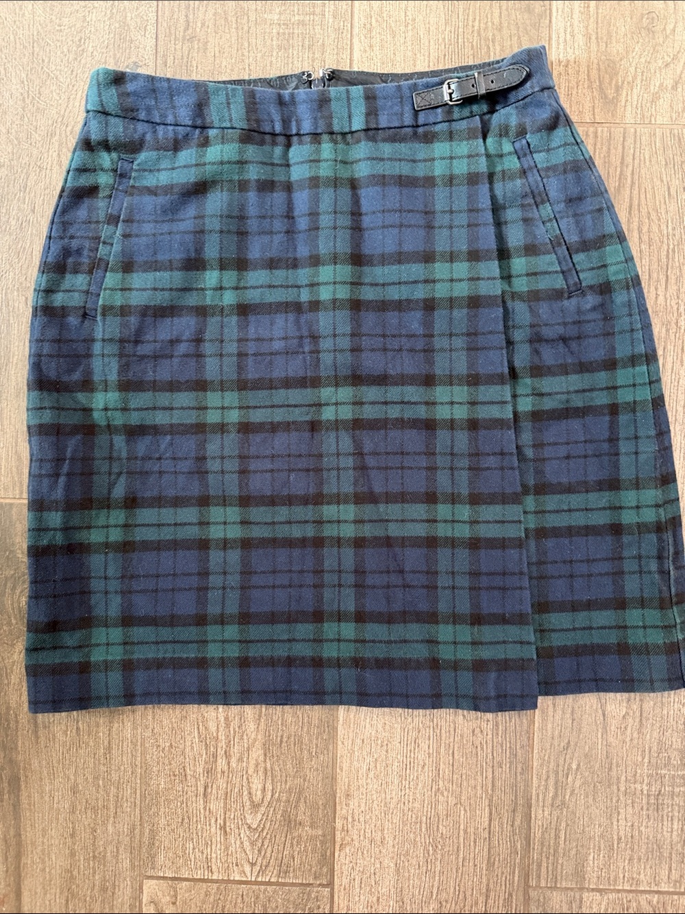 vintage L.L. Bean Black Watch Plaid Faux Wrap Skirt